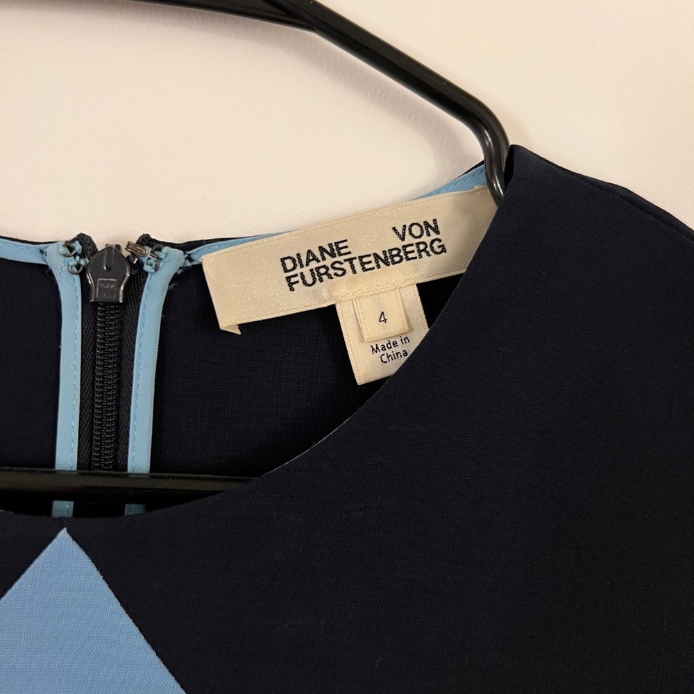 Diane con furstenberg colorblock navy blue shift work dress size 4 - Picture 3 of 5